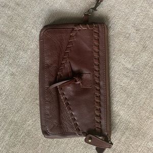 Lucky brand brown leather wristlet.